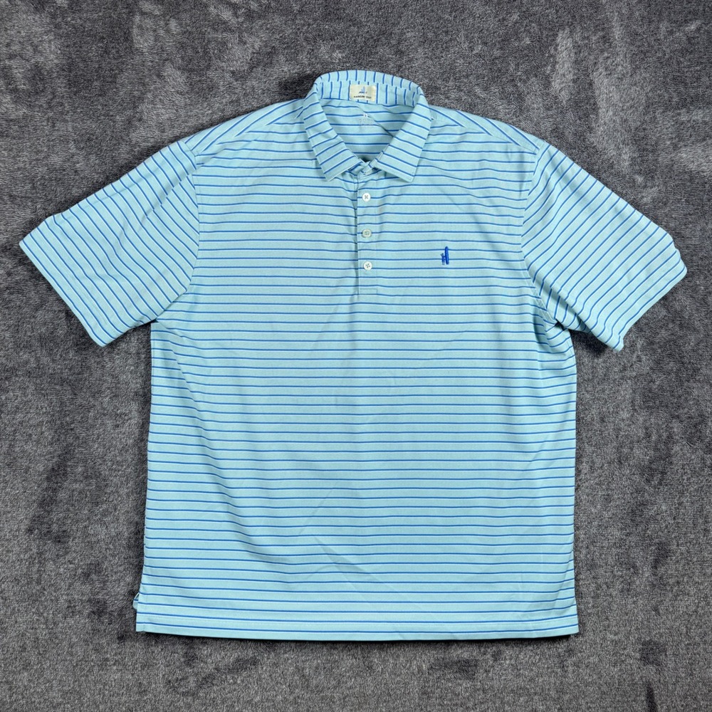 Johnnie-O Hangin Out Mens XL Blue Striped Performance Polo Shirt Short Sleeve